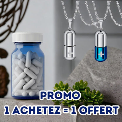 Collier homme- pendentif LE PILULIER ROND™ ; Collier avec pendentif porte pilules, croix gravée