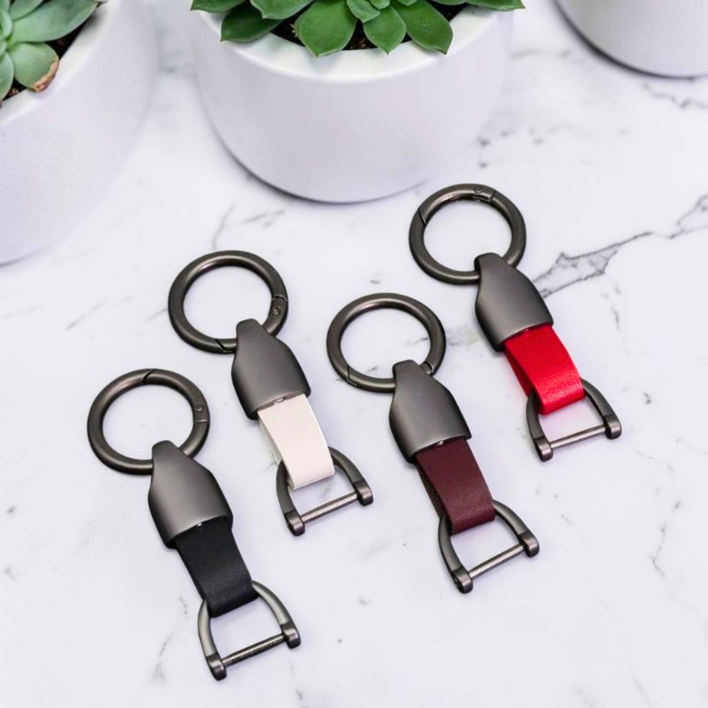 Porte-clé en cuir |manille vissée gris anthracite « executive »