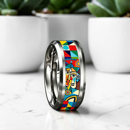 Bague acier inoxydable | abstrait géométrique coloré « Vision Arty »