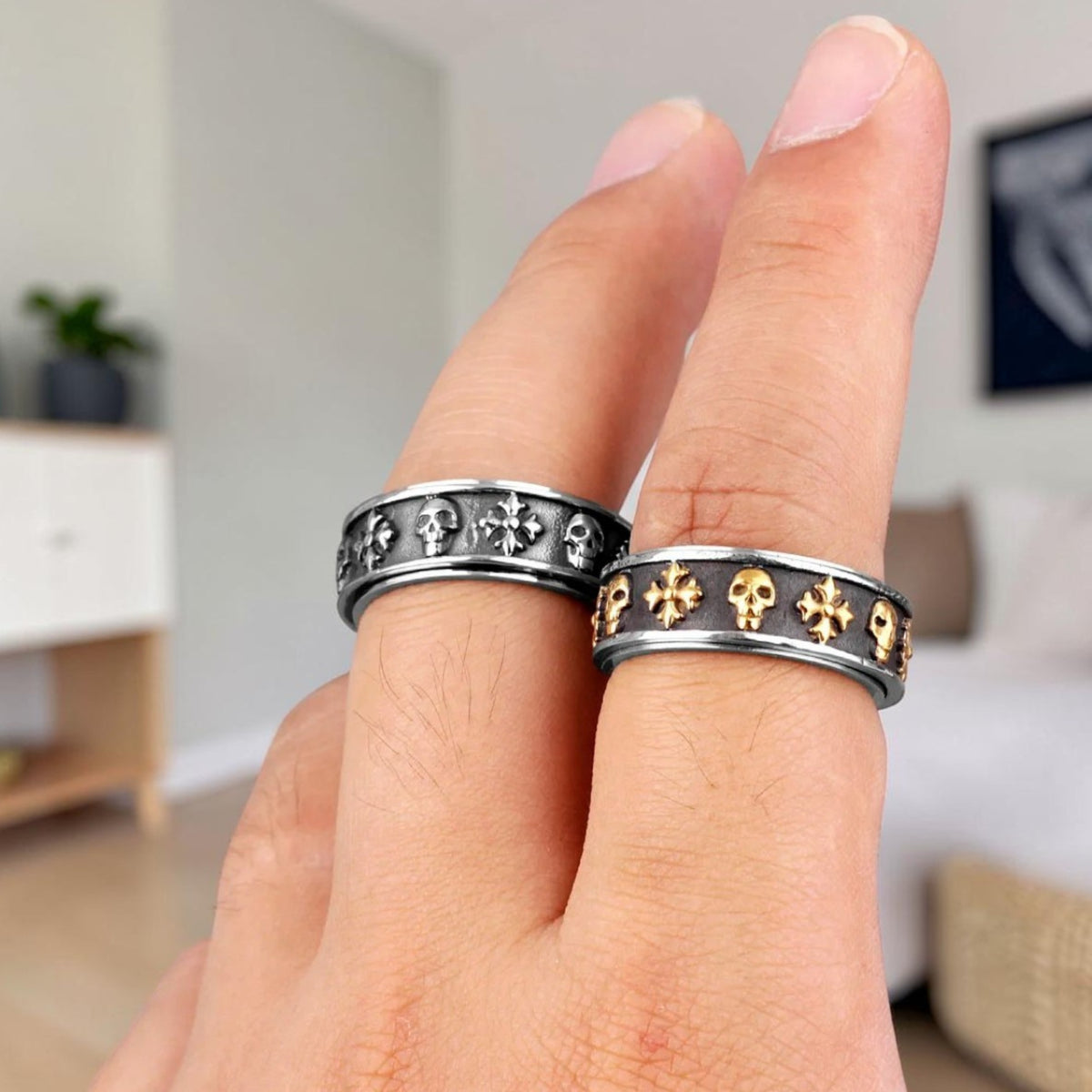 Bague pour hommes | anneau crâne croisé « Skull and Cross »