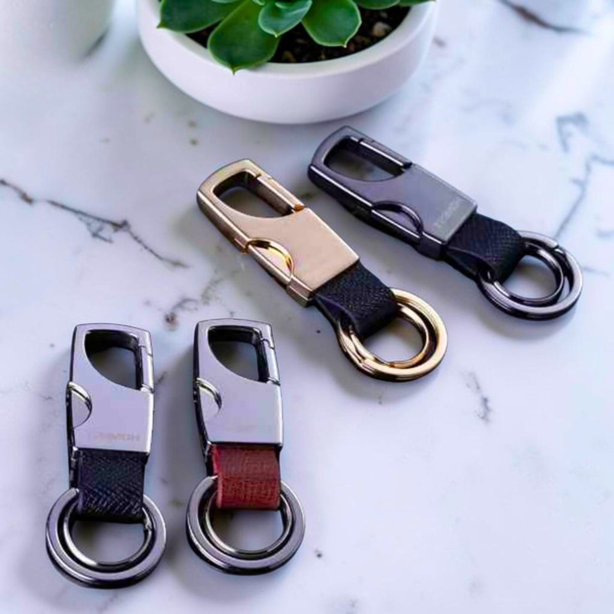 Porte-clés de luxe | acier et cuir "L'Ingénieux EDC"
