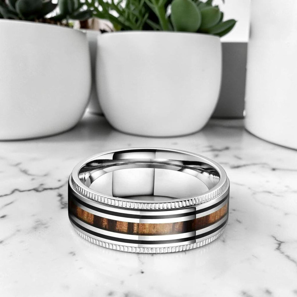 Bague acier inoxydable homme | anneau « L'Héritage Koa »