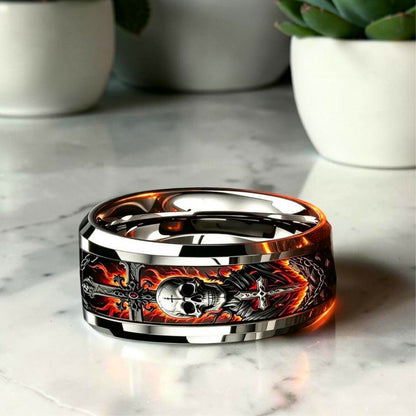 Bague pour homme | Bague Crâne & Flammes «L'Infernale »