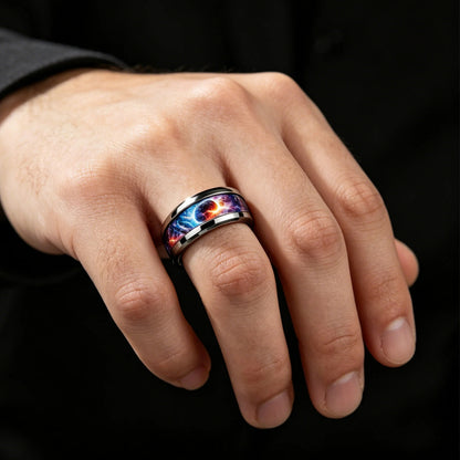 Bague acier inoxydable | motif galaxie cosmique "Astro-Cosmos"