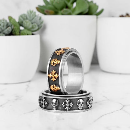 Bague pour hommes | anneau crâne croisé « Skull and Cross »