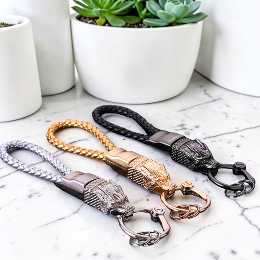 Porte-clés luxe | "Dragon Impérial" Tressée et Manille