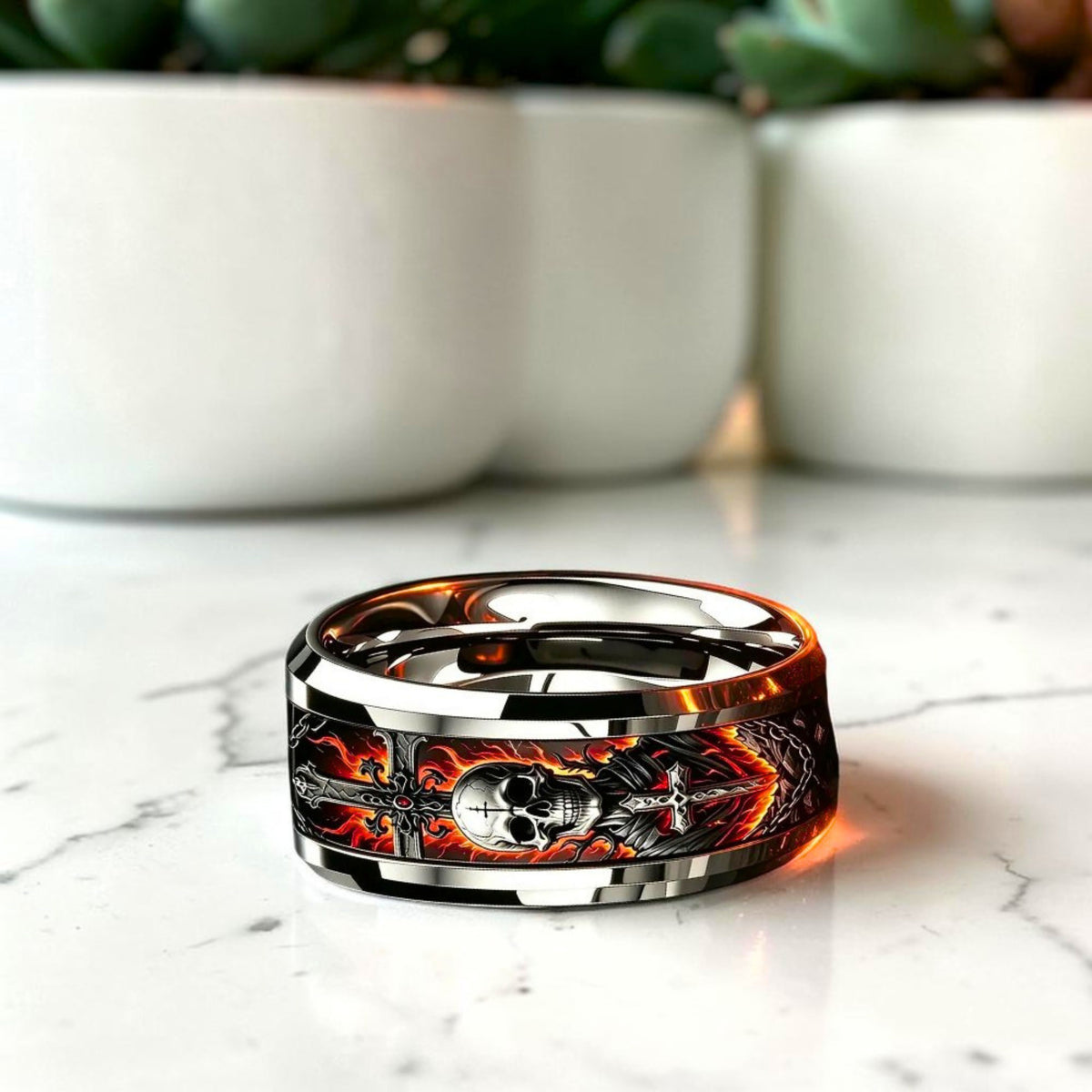 Bague pour homme | Bague Crâne & Flammes «L'Infernale »