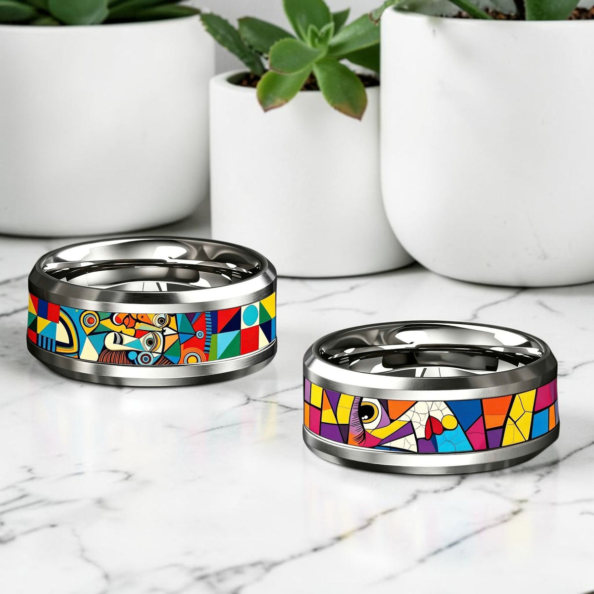 Bague acier inoxydable | abstrait géométrique coloré « Vision Arty »