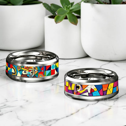 Bague acier inoxydable | abstrait géométrique coloré « Vision Arty »