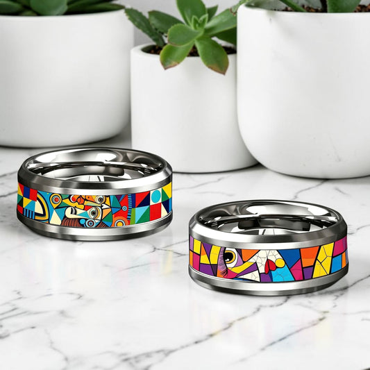 Bague acier inoxydable | abstrait géométrique coloré « Vision Arty »