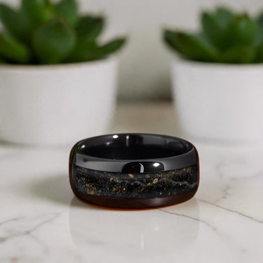 Bague pour homme | incrustation de météorite « Minuit Sylvan »