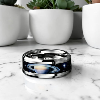 Bague acier inoxydable | motif galaxie cosmique "Astro-Cosmos"