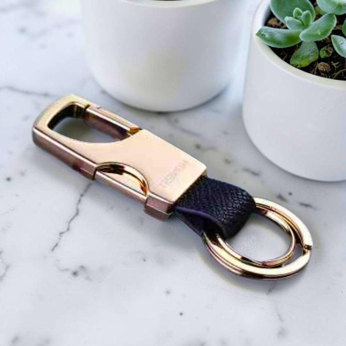 Porte-clés de luxe | acier et cuir "L'Ingénieux EDC"