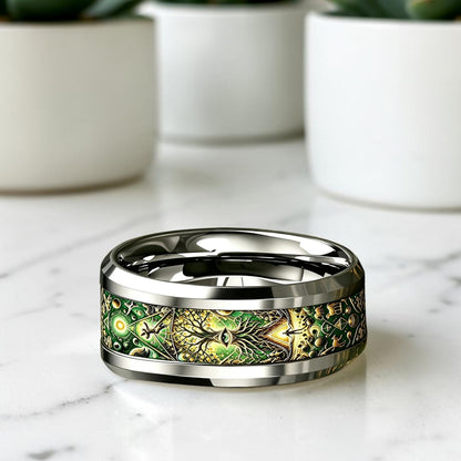 Bague acier homme | mystique Arbre de vie "Éveil d'Yggdrasil"