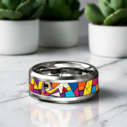 Bague acier inoxydable | abstrait géométrique coloré « Vision Arty »