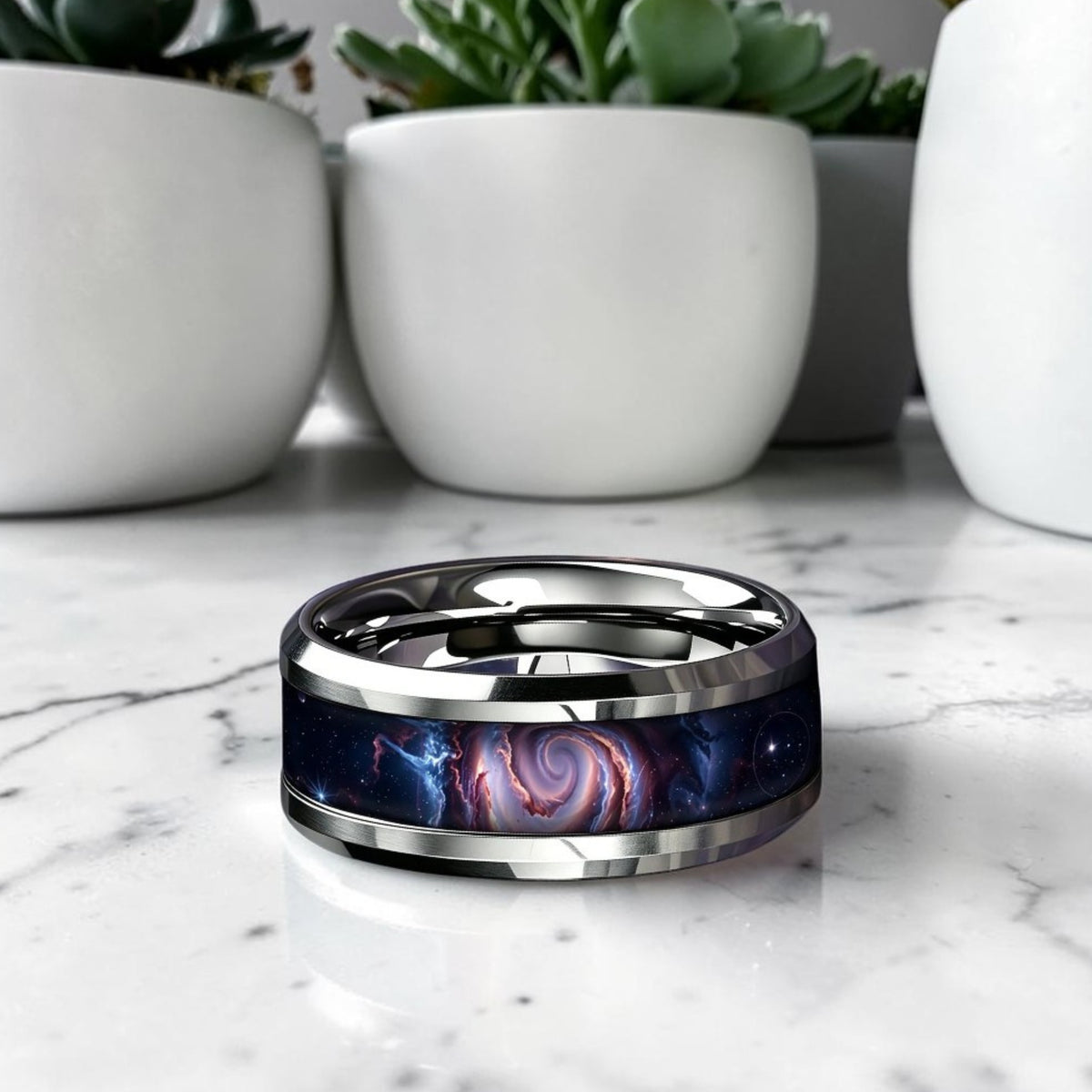 Bague acier inoxydable | motif galaxie cosmique "Astro-Cosmos"