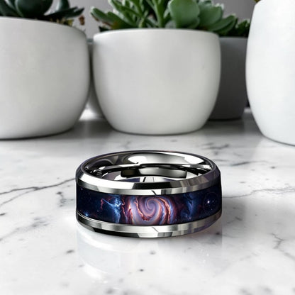Bague acier inoxydable | motif galaxie cosmique "Astro-Cosmos"