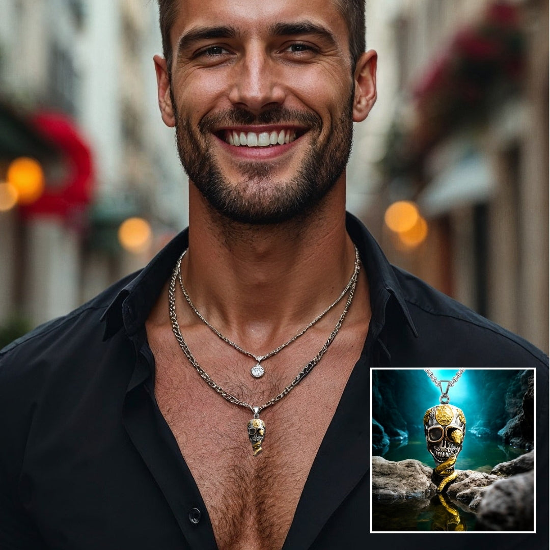 Collier homme- pendentif SKULL SNAKE™  Un Pendentif Audacieux pour les Hommes Intrépides