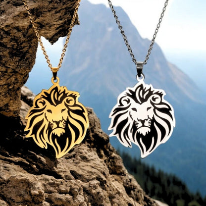Collier homme- pendentif le LÉOPATE™ ; Collier tête de Lion gravé