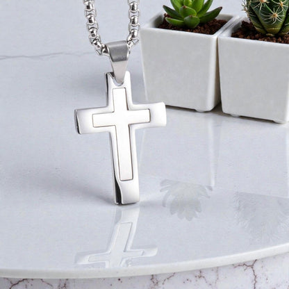 Collier homme, pendentif Croix Double Élite.| Inoxydable Premium