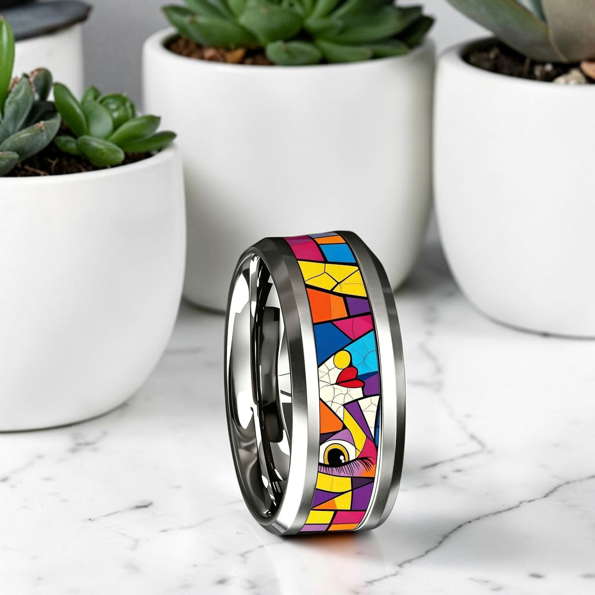 Bague acier inoxydable | abstrait géométrique coloré « Vision Arty »