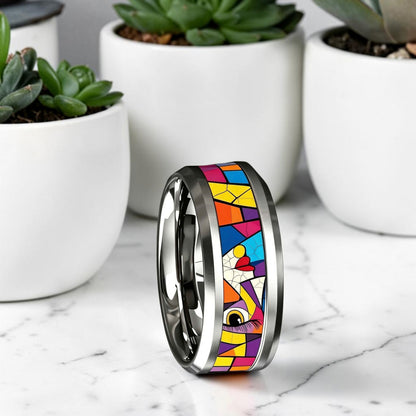 Bague acier inoxydable | abstrait géométrique coloré « Vision Arty »