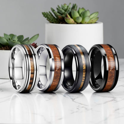 Bague acier inoxydable homme | anneau « L'Héritage Koa »