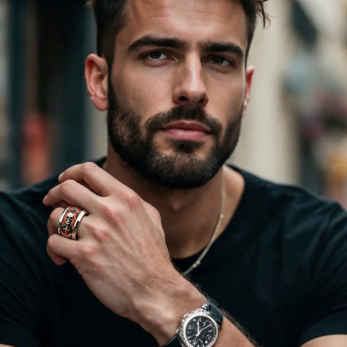 Bague pour homme | Bague Crâne & Flammes «L'Infernale »