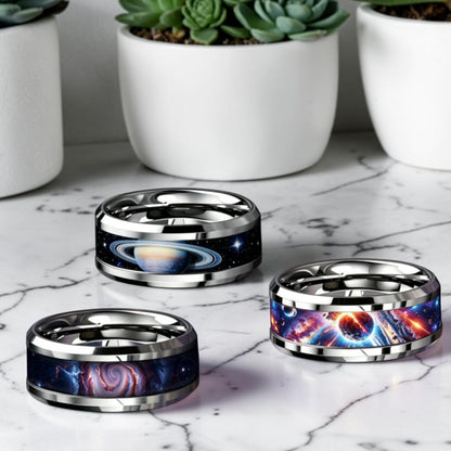 Bague acier inoxydable | motif galaxie cosmique "Astro-Cosmos"