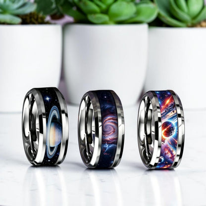 Bague acier inoxydable | motif galaxie cosmique "Astro-Cosmos"