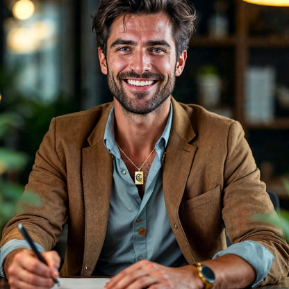 Collier homme- pendentif LÉOLOOK™  ; Collier tête de Lion gravé sur plaque