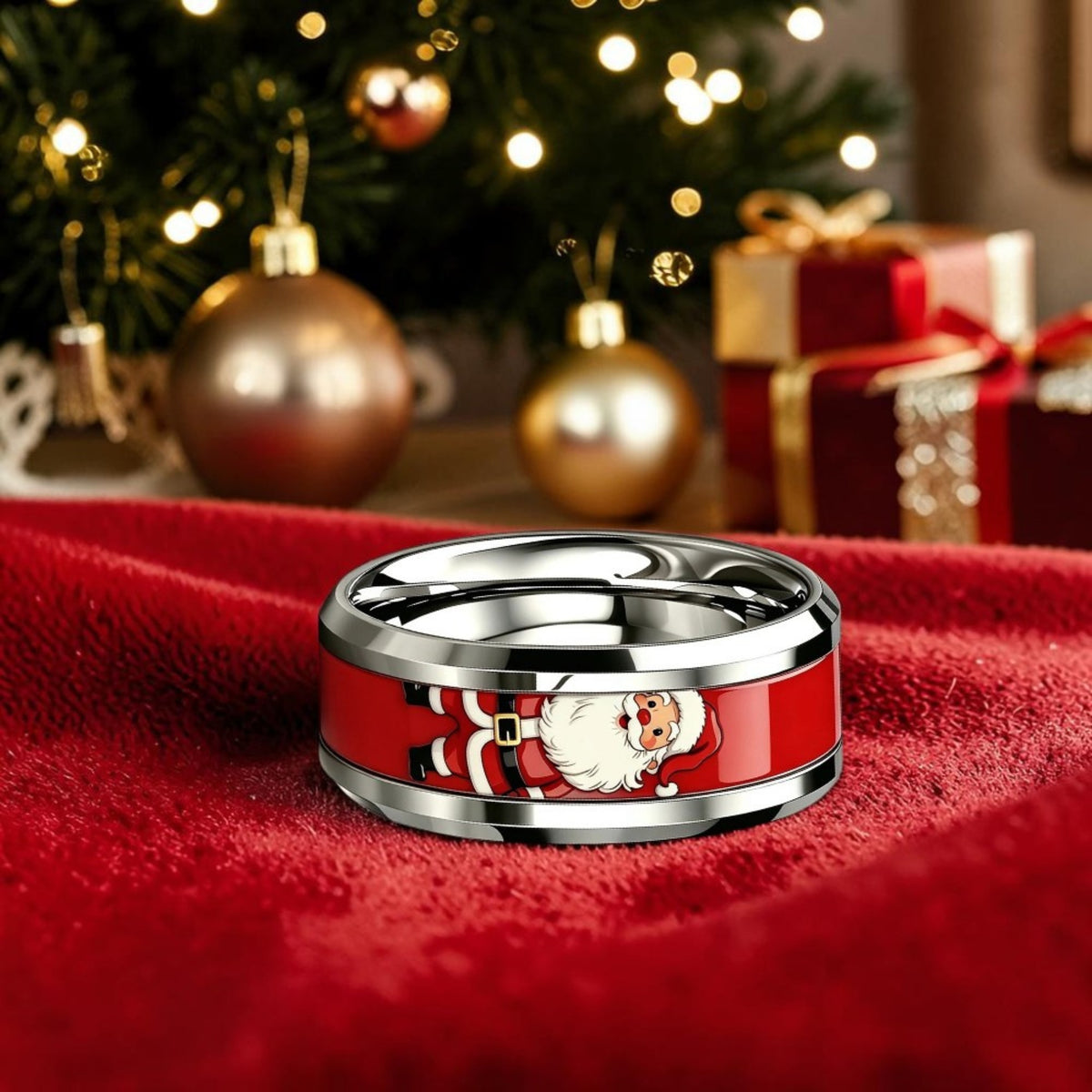 Bague pour homme |  anneau Père Noël « Éclat de Noël »