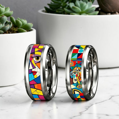 Bague acier inoxydable | abstrait géométrique coloré « Vision Arty »