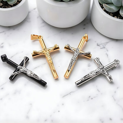 Collier homme, pendentif croix "Le Crucifix des Braves"| Massif