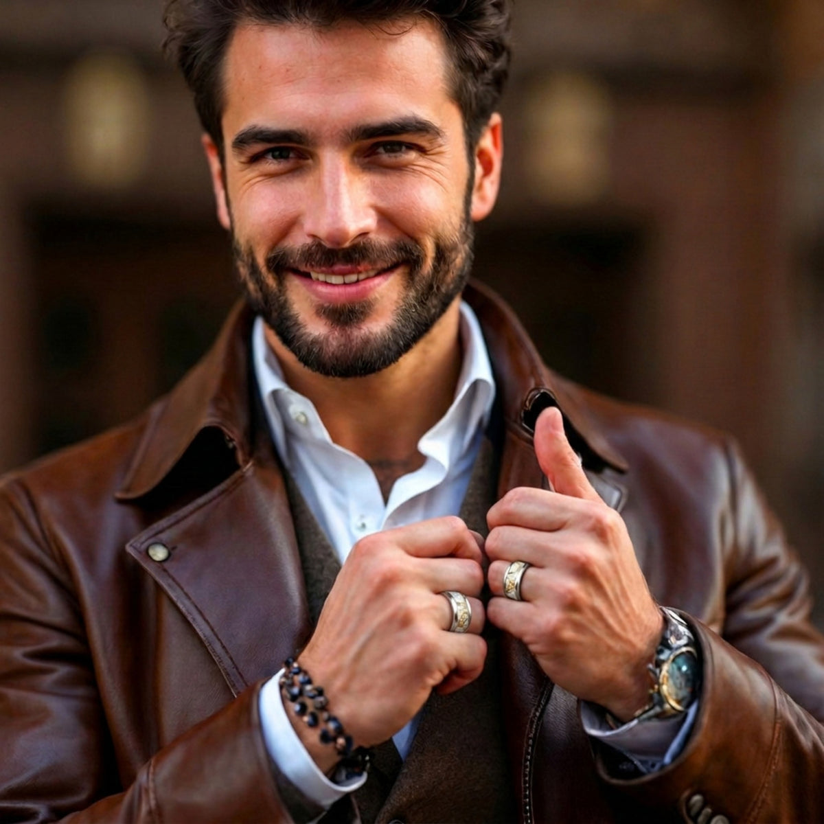 Bague Alliance Homme |  Agate blanche artificielle « Lithos »