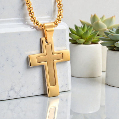 Collier homme, pendentif Croix Double Élite.| Inoxydable Premium