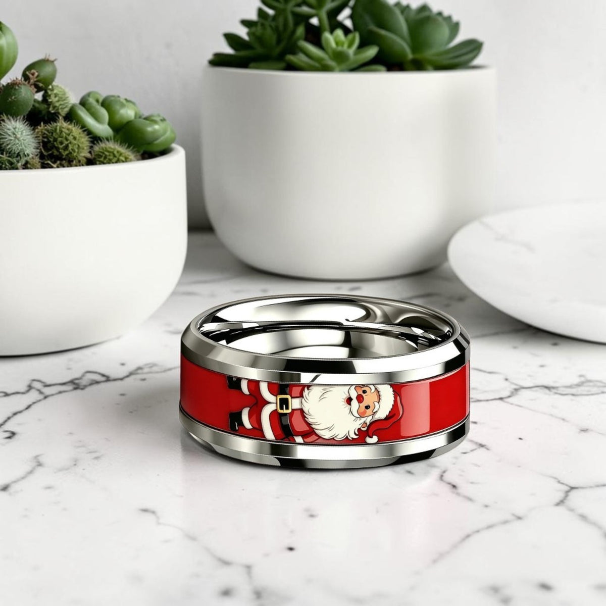 Bague pour homme |  anneau Père Noël « Éclat de Noël »