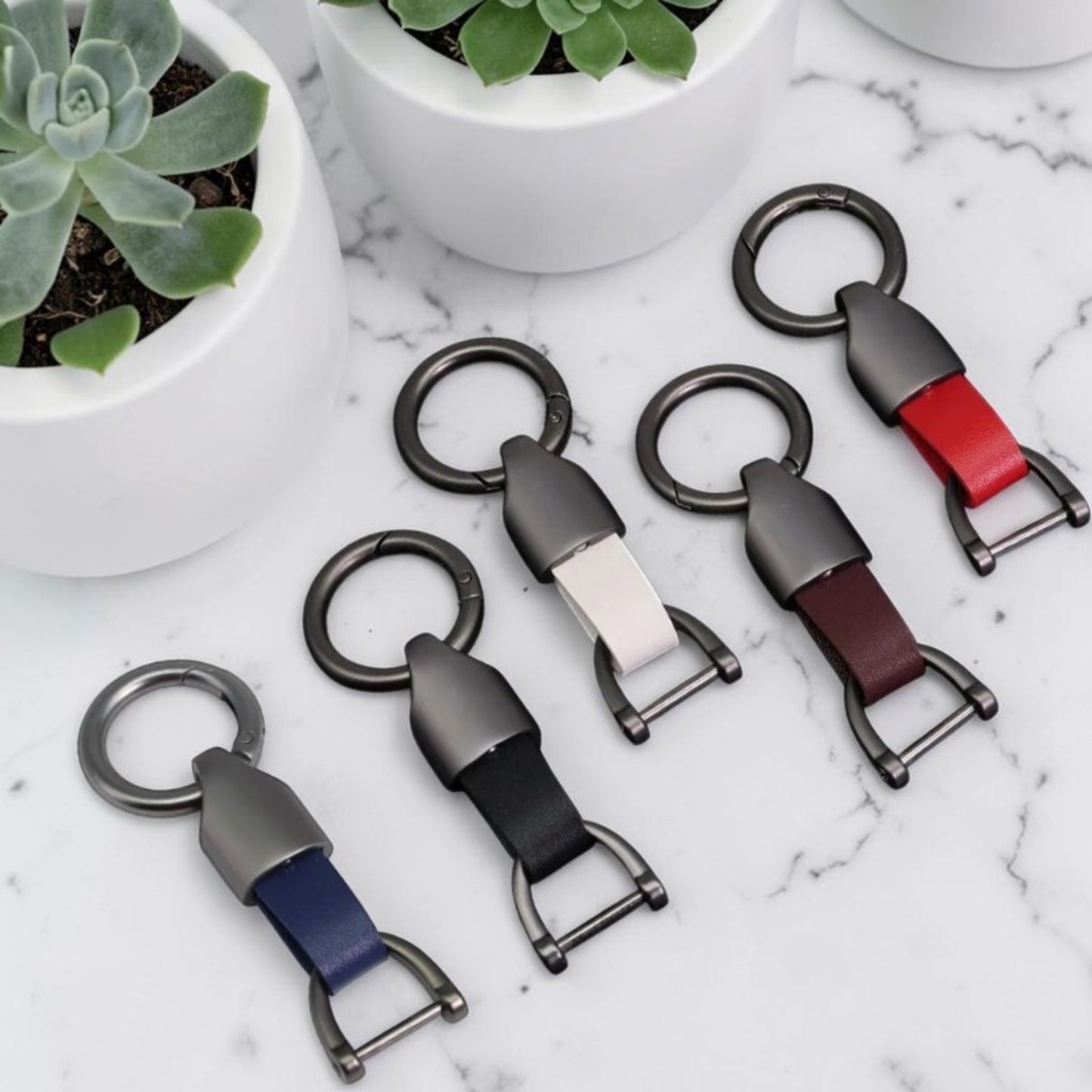 Porte-clé en cuir |manille vissée gris anthracite « executive »