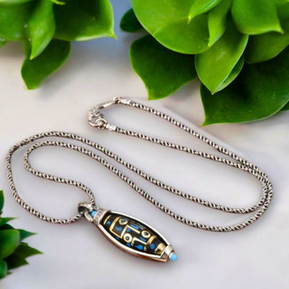 Collier homme- pendentif TIBY CÉLESTE™  : Pendentif Tibétain type moulin à prière