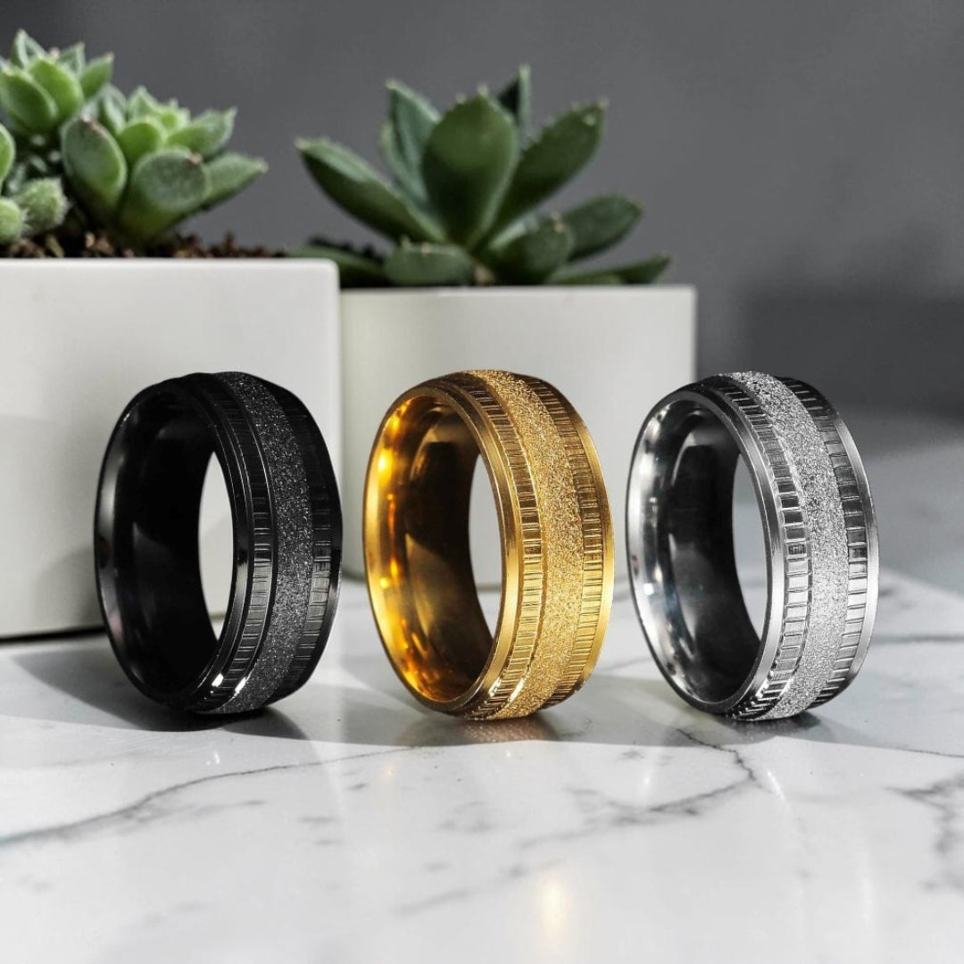 Alliance pour homme Alliance Horizon givrée, biseautée variantes doree argentee noiree plantes
