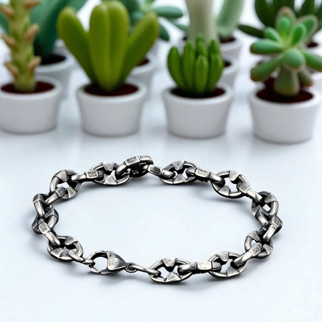 BRACELET-HOMME-LOCOBATO-ARGENT-ANCIEN-COULEUR-PRÉSENTATION-PLANTES SUCCULENTES