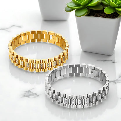  BRACELET HOMME LUXE DOZZIRK argent et doré presentation plantes table marbre