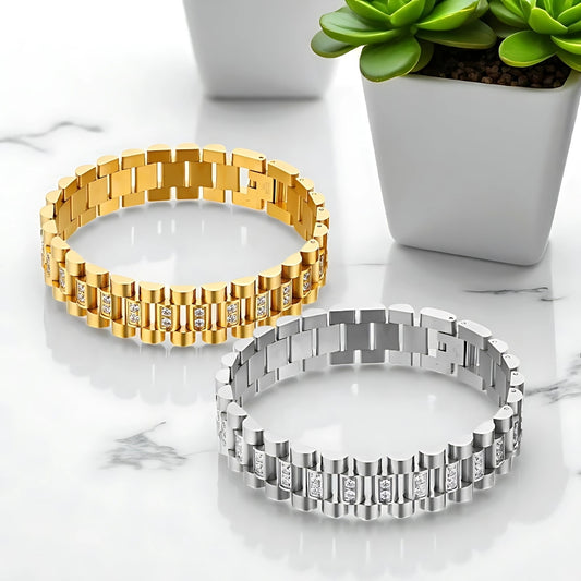  BRACELET HOMME LUXE DOZZIRK argent et doré presentation plantes table marbre
