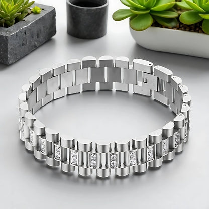  BRACELET HOMME LUXE DOZZIRK argent presentation plantes table marbre