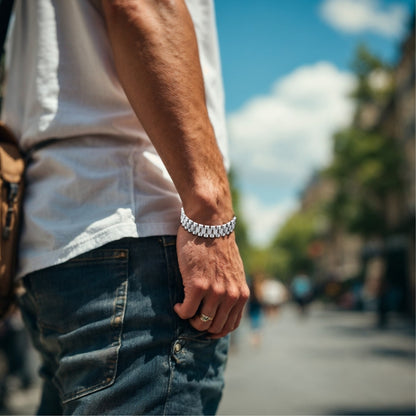 BRACELET HOMME LUXE argent poignet jeans rue Paris 