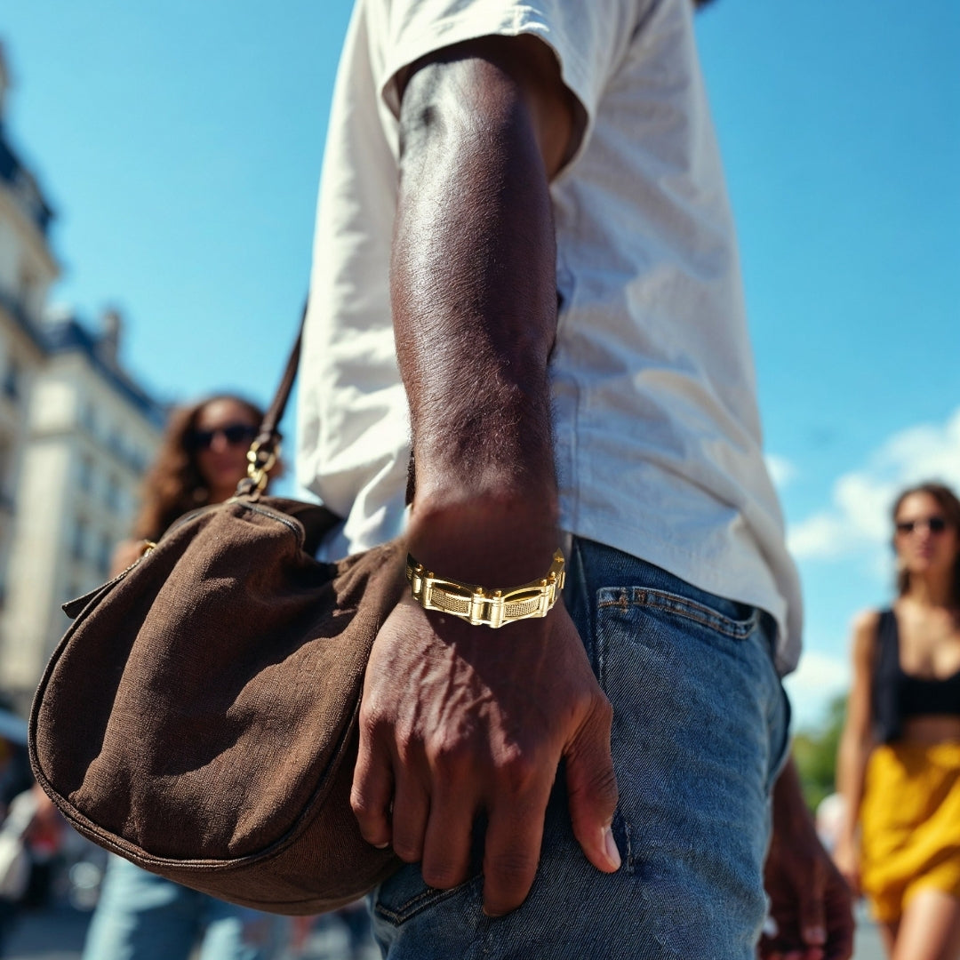 BRACELET HOMME TENDANCE MASCUMODE doré poignet homme noir