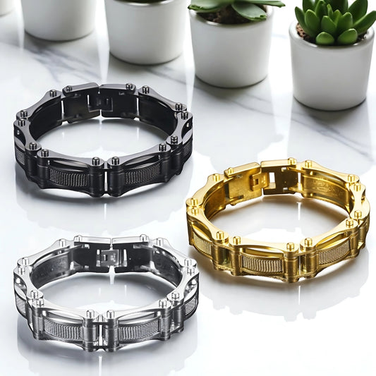 BRACELET HOMME TENDANCE MASCUMODE trois couleurs noir argent doré plantes marbre