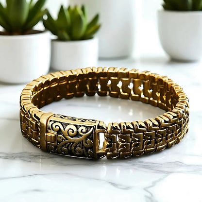 BRACELET HOMME TENDANCE doré presentation plantes table marbre 