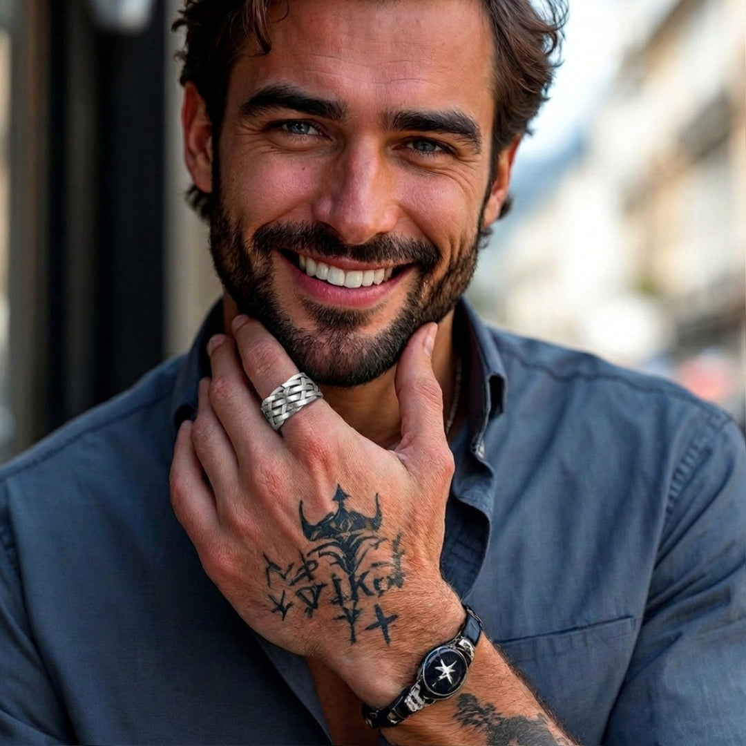 Bague Homme L'Alliance Tressée "Gallow" acier chemise bleue