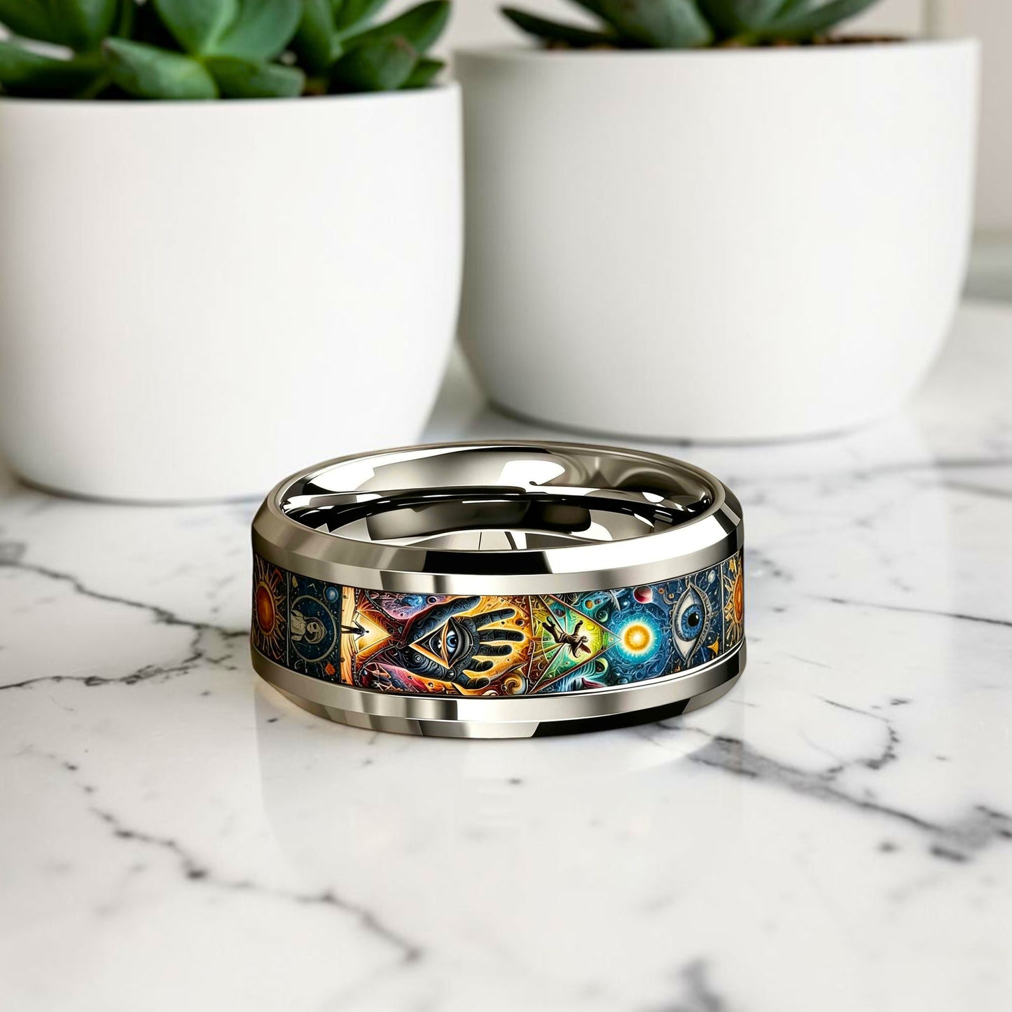 Bague Mystique Sceau d'Orion homme acier inoxydable - symboles Main de Fatma et Œil de la Providence - mmihommesmodernes.com